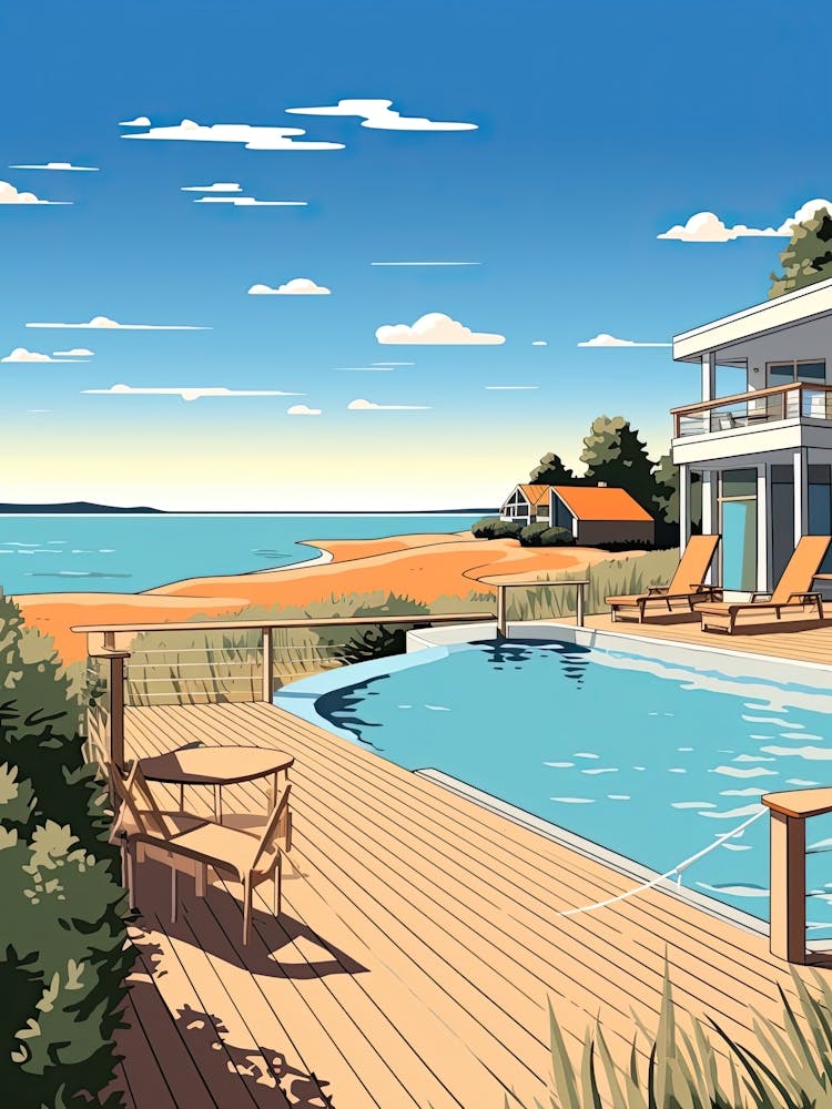 The Hamptons New York, Usa, Flat Illustration 3