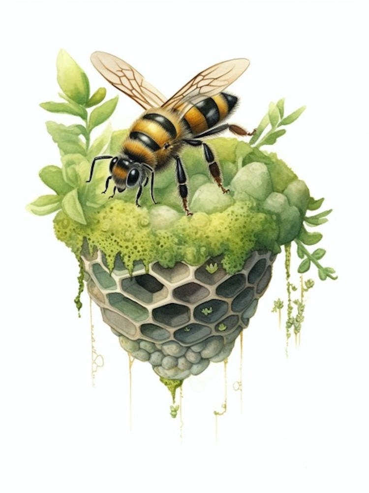 Green Sweat Bee Beehive Watercolour Illustration 4