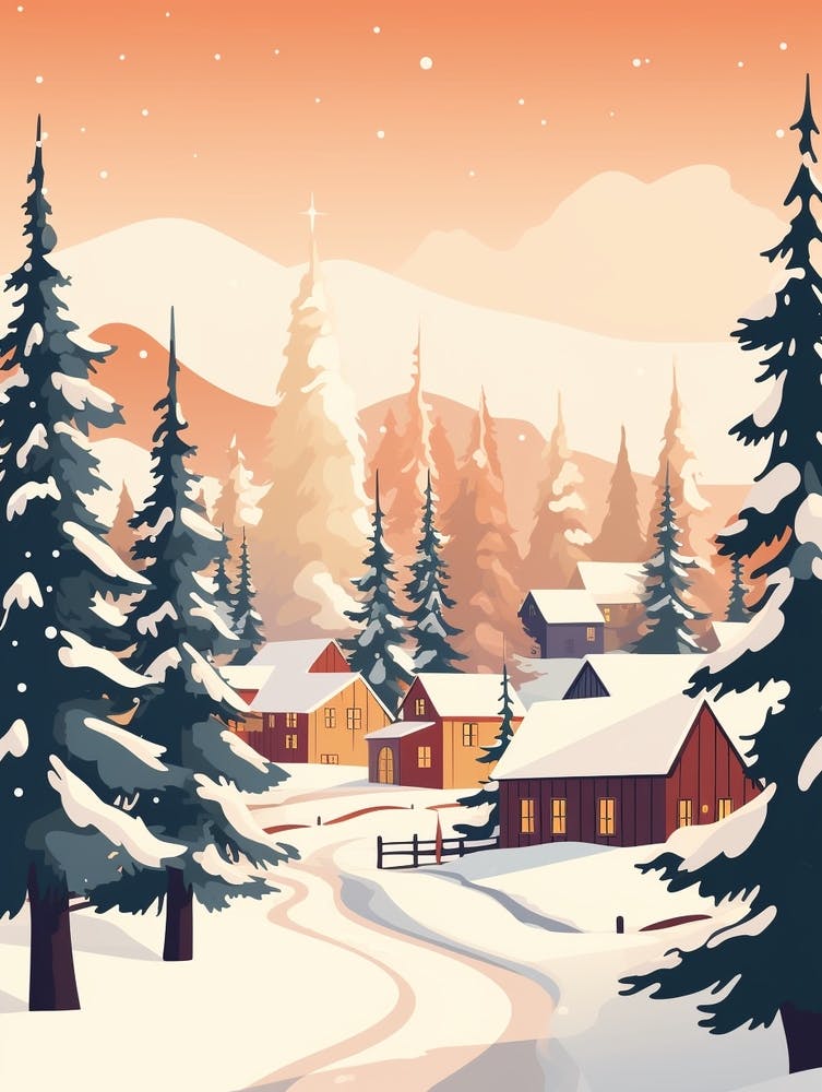 Vintage Winter Travel Illustration Lapland Finland 4