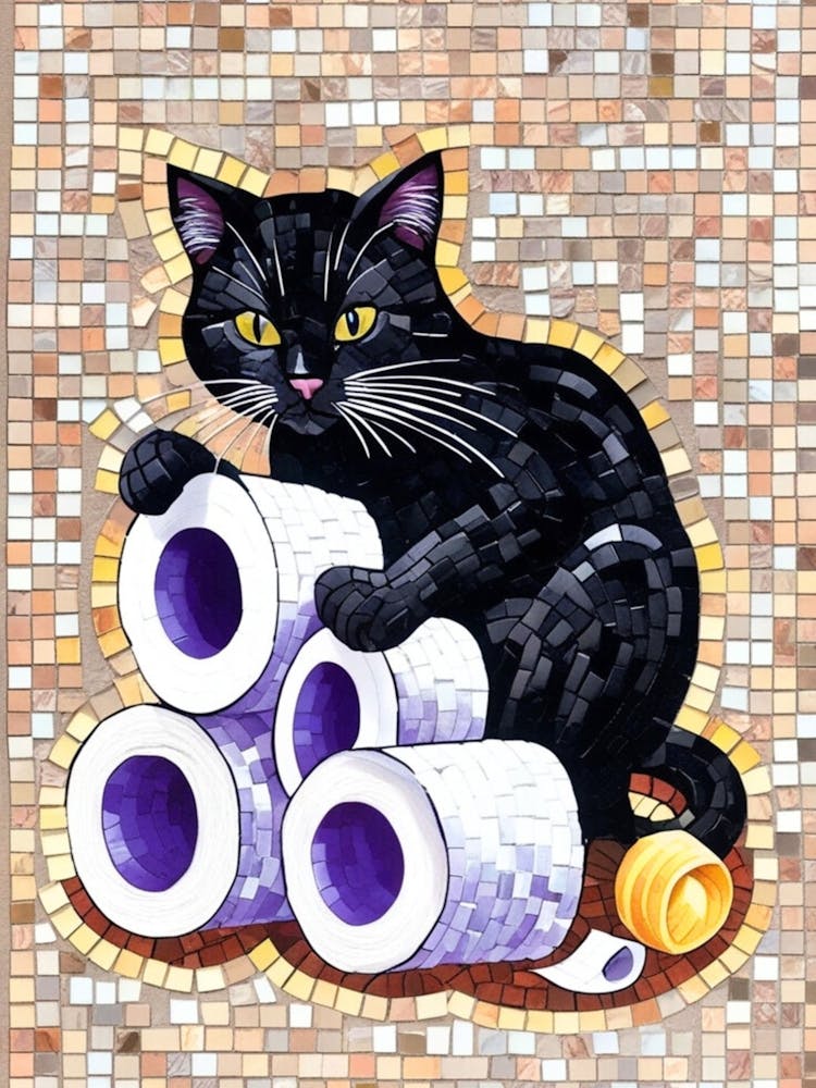 Black Cat With Toilet Paper 1
