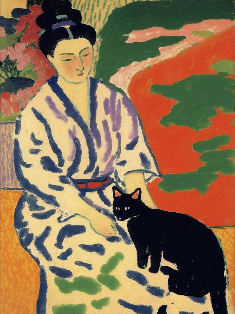 Matisse  Style La Japonaise With Black Cat