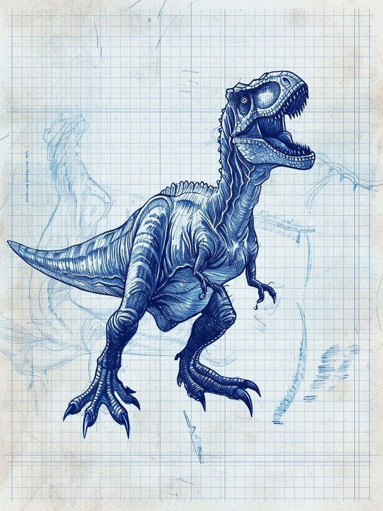 Utahraptor Dinosaur Blue Print Sketch 1