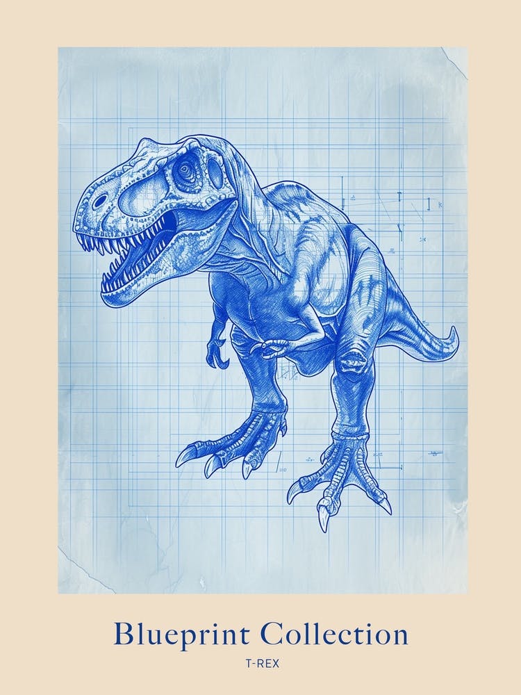 T Rex Dinosaur Blue Print Inspired 1 Poster