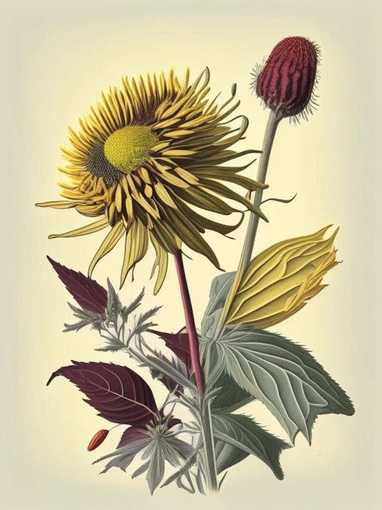 Elecampane Spices And Herbs Retro Drawing 3