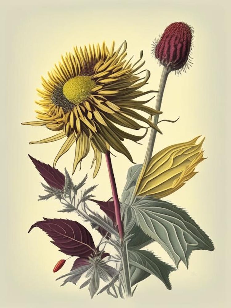 Elecampane Spices And Herbs Retro Drawing 3