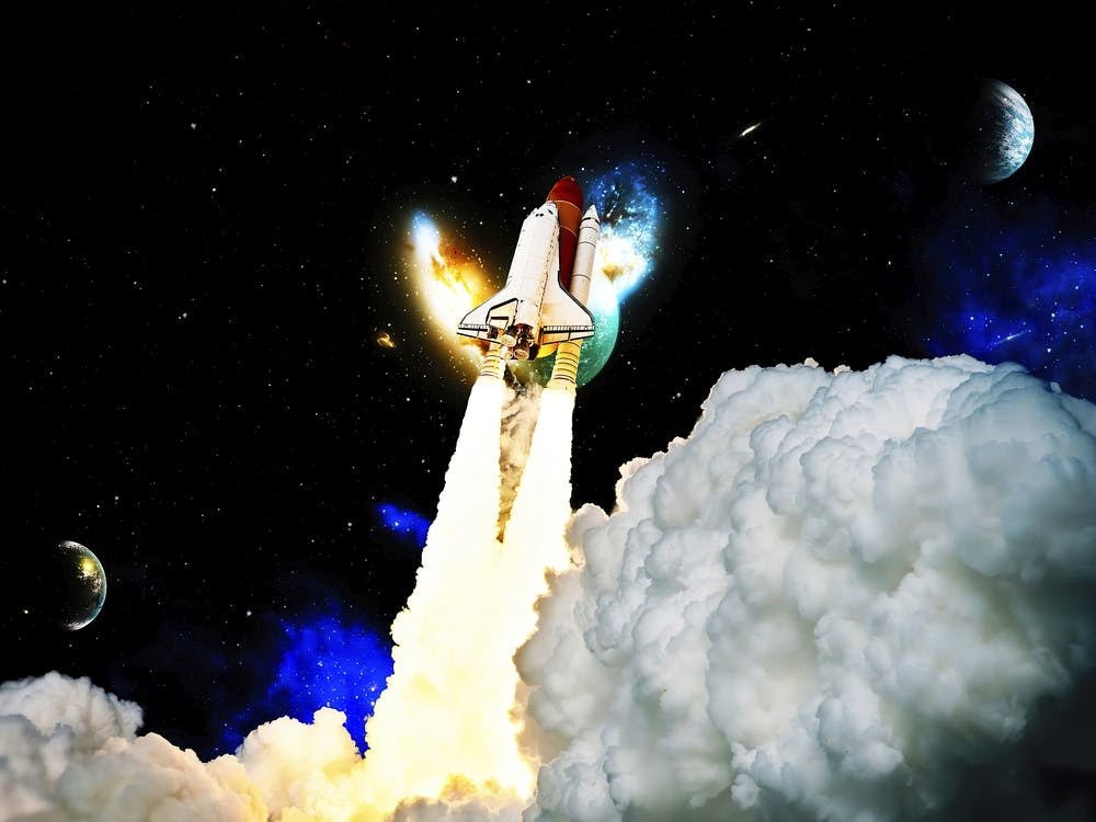 Space shuttle, Mars - liftoff — space poster, space art, photo poster, space collage