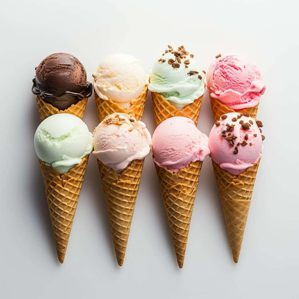 Ice Cream Cones On White Background