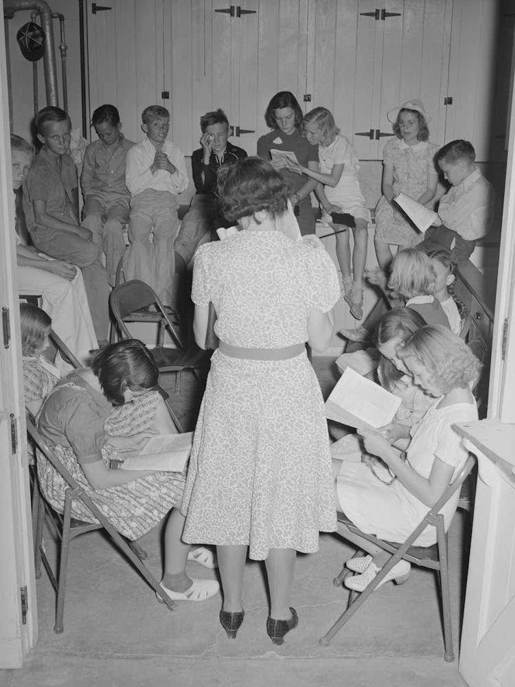 Sunday School Lesson At The Community House Of The Casa Grande Valley Farms, Pinal County, Arizona By Russell Lee