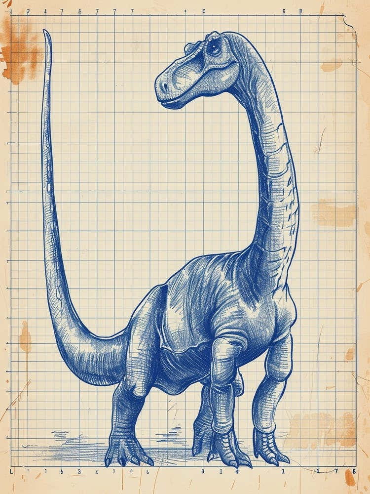 Camarasaurus Dinosaur Blue Print Sketch 2