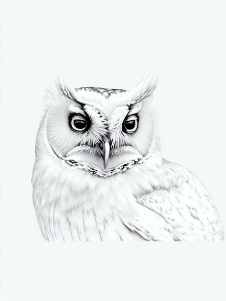 Eastern Screech Owl B&W Pencil Drawing 3 Bird