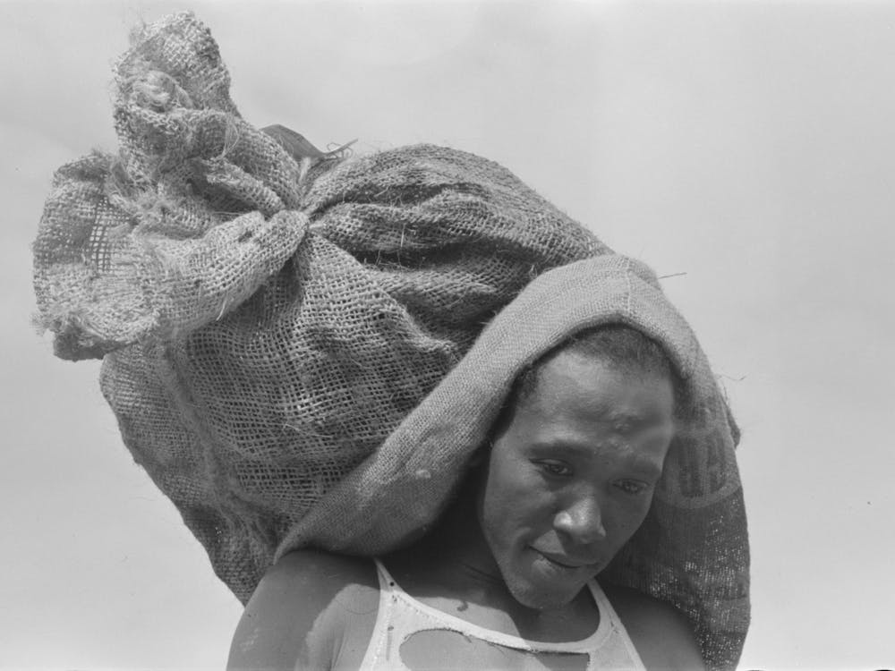 Stevedore With Sack Of Oysters, Olga, Louisiana By Russell Lee 1