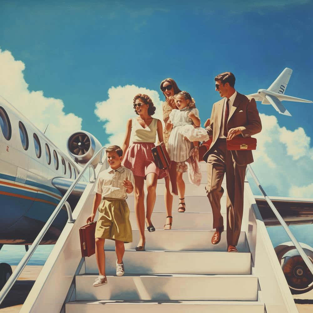 Family Boarding a Plane for happy vacation.