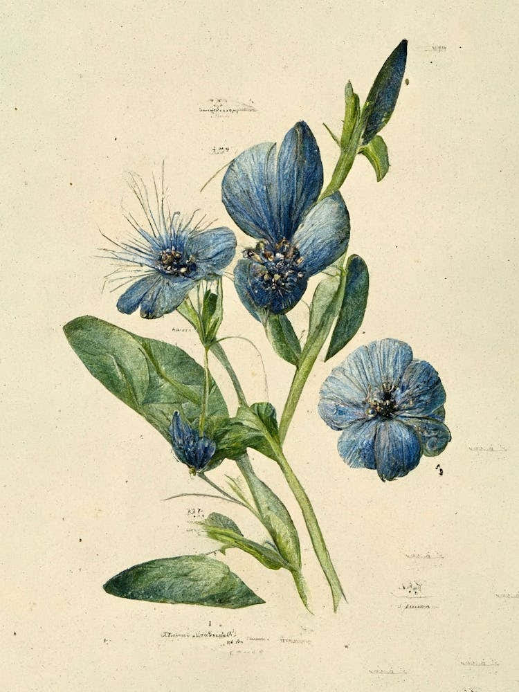 Blue Flowers Botanical Vintage Farmhouse