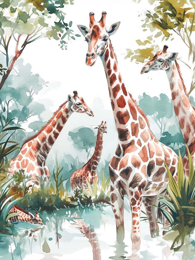 Giraffes Looking Into The Watering Hole 1