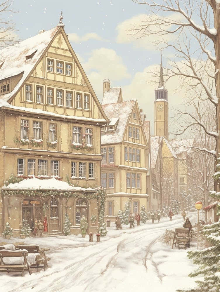 Vintage Winter Illustration Frankfurt Germany