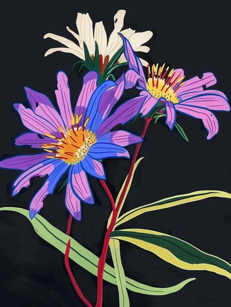 Neon Flowers On Black Asters 2