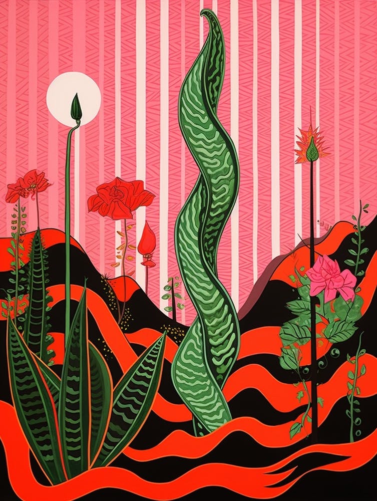 Pink And Red Plant Illustration Snake Plant 3