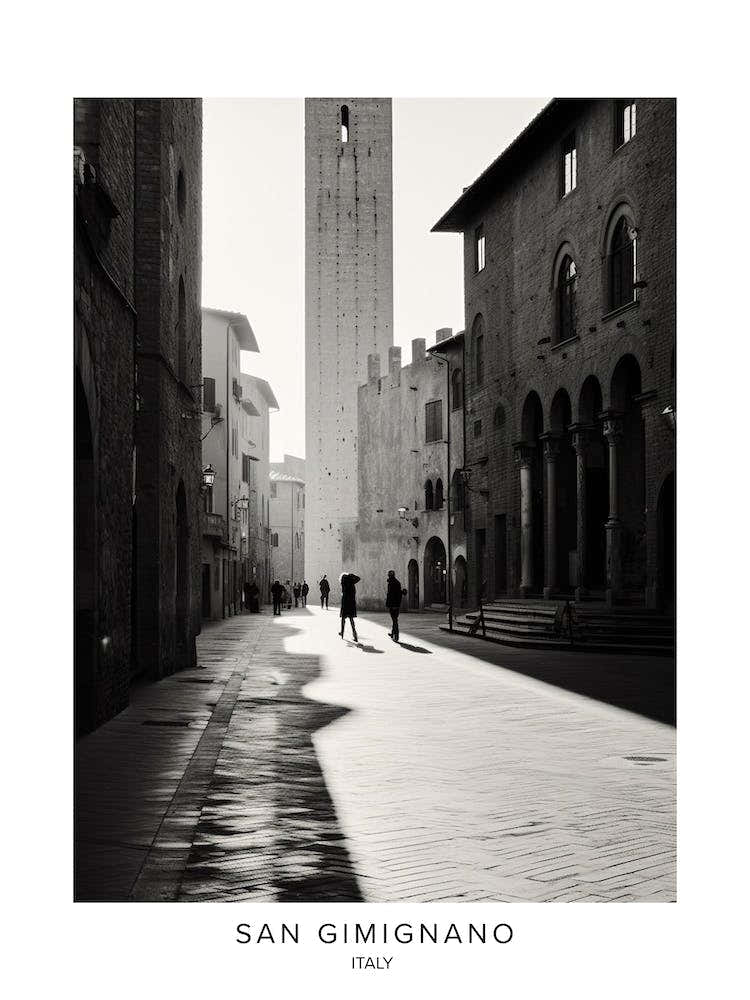 Poster Of San Gimignano, Italy, Black And White Analogue Photography 3