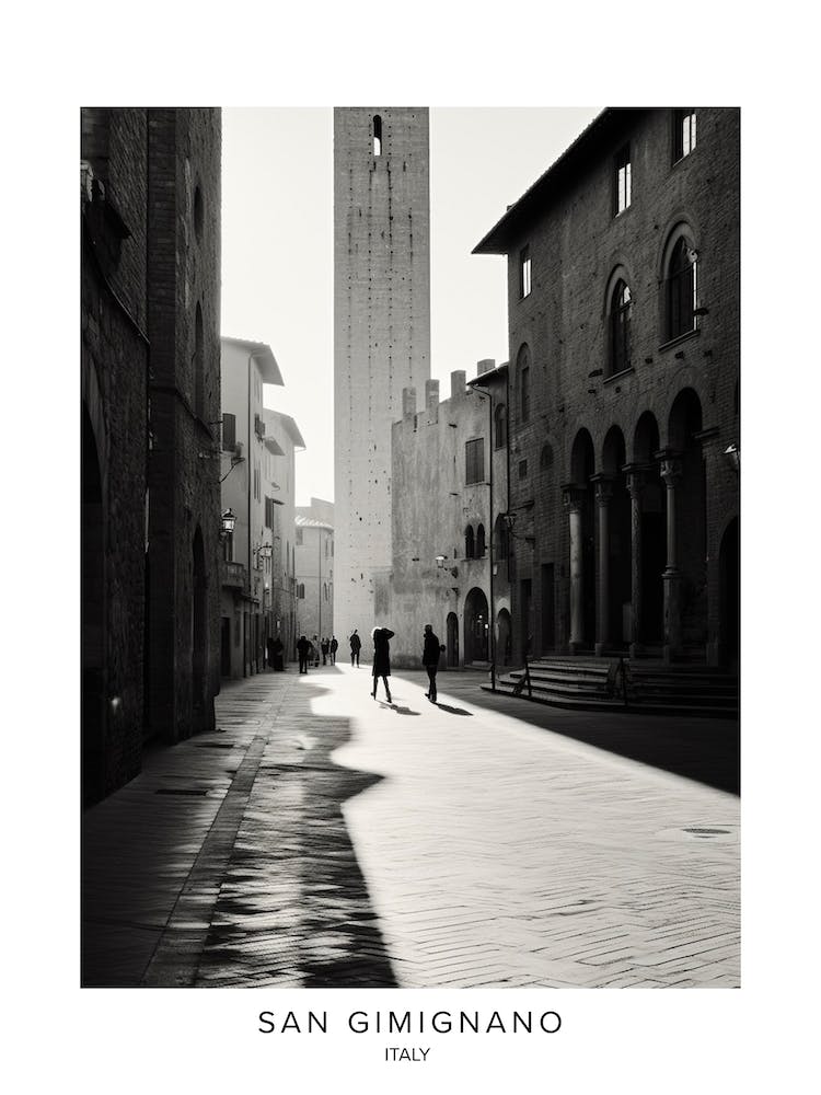 Poster Of San Gimignano, Italy, Black And White Analogue Photography 3