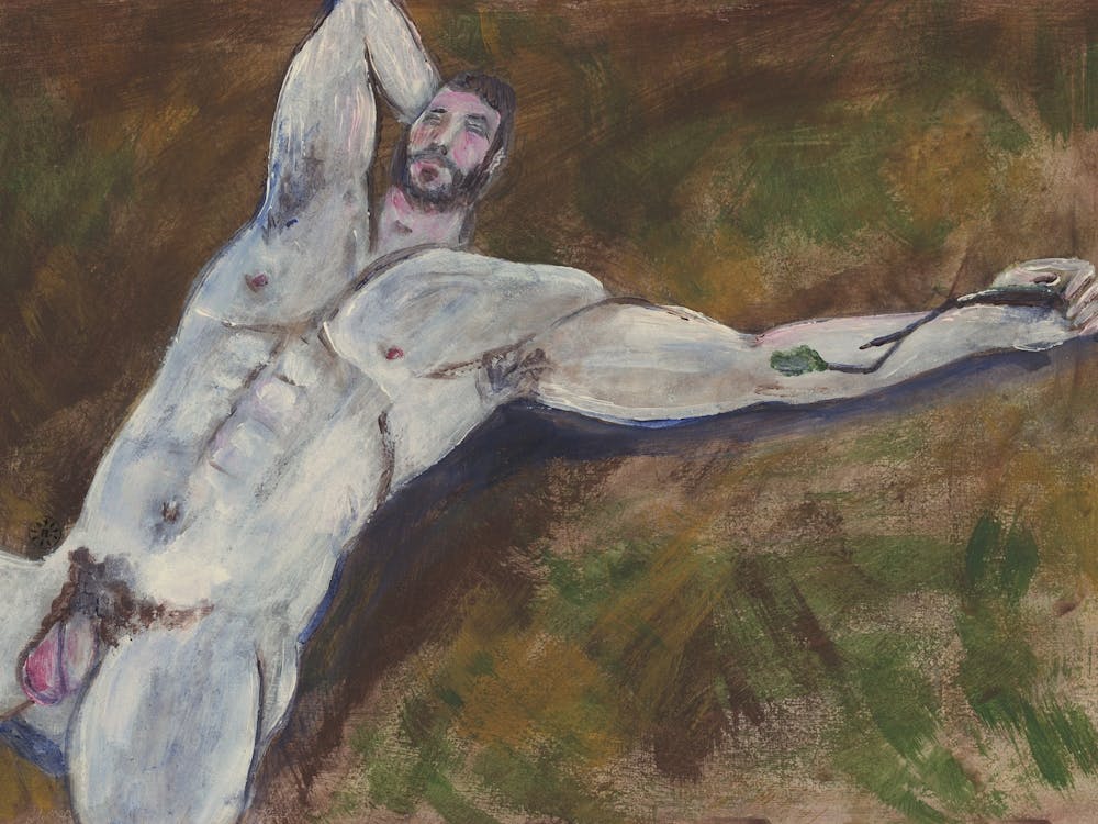 Male Nude On Pine Needles - adult mature homoerotic gay art man erotic