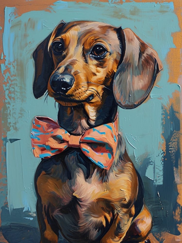 Kitsch Portrait Of A Dachshund In A Bow Tie 2
