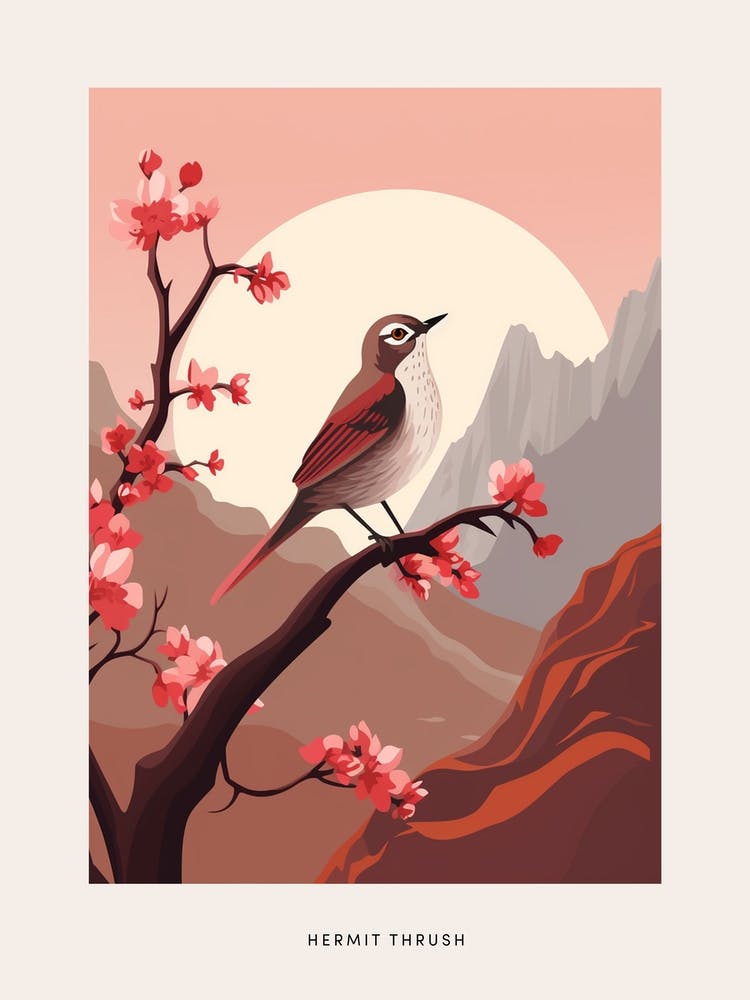 Minimalist Hermit Thrush 3 Bird Poster
