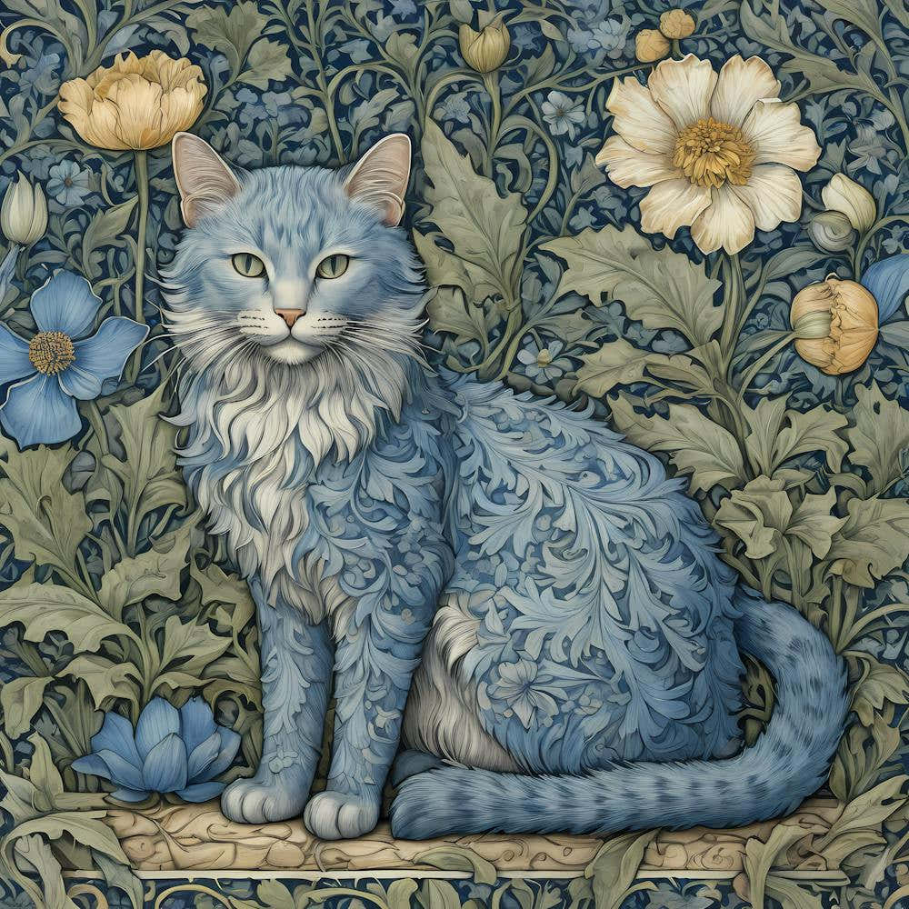 Blue Cat william morris art Style