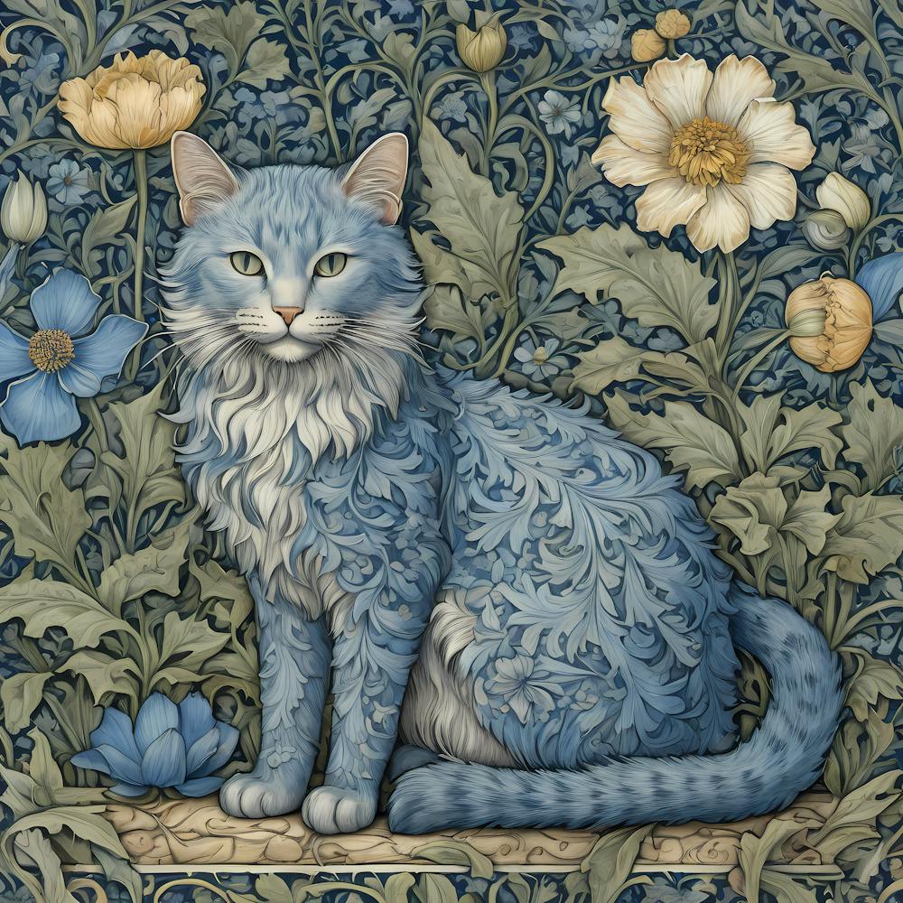 Blue Cat william morris art Style