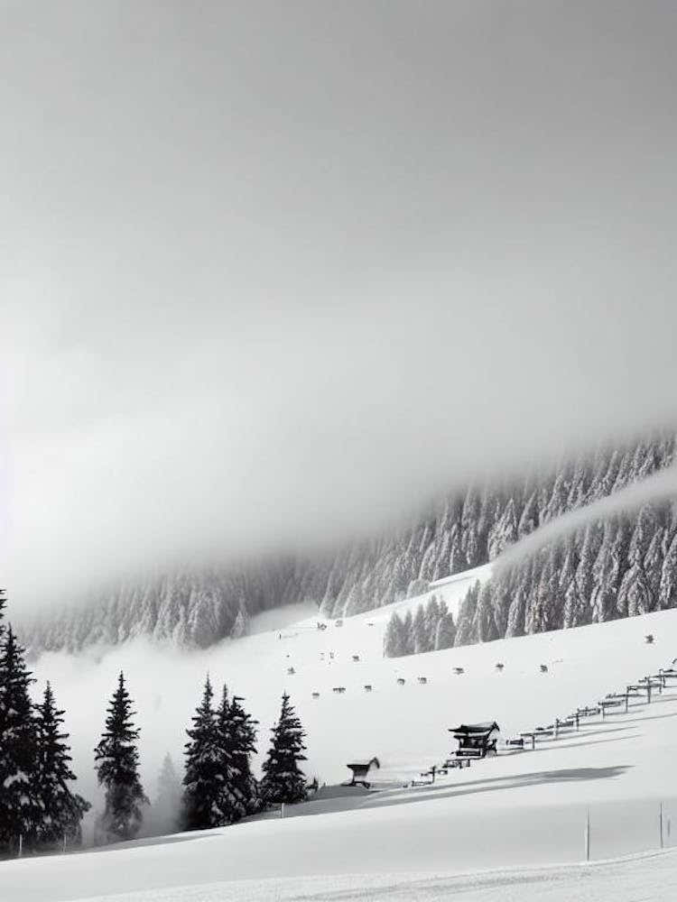 Nozawa Onsen, Japan Black And White Skiing Poster