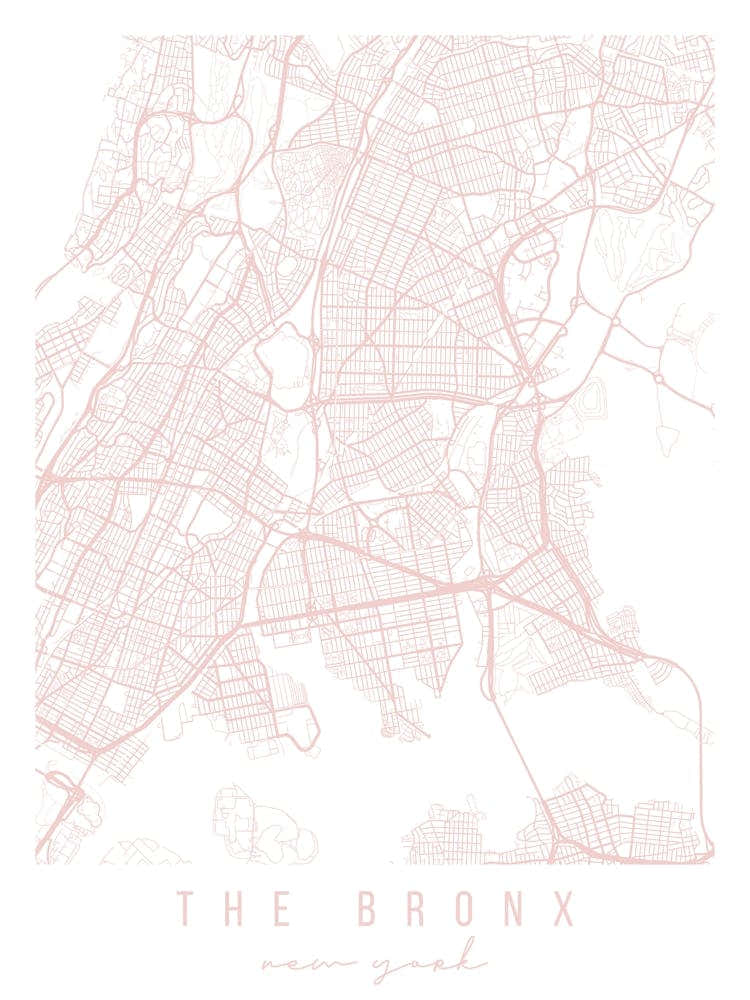 The Bronx New York Light Pink Minimal Street Map