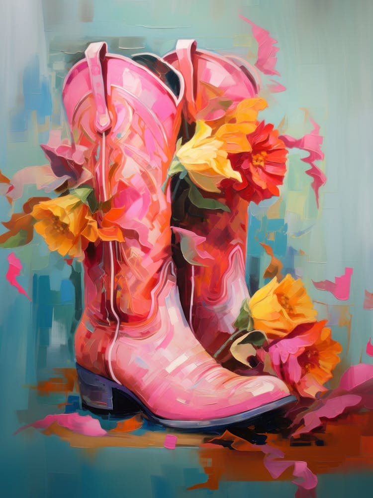 Cowgirl Boots With Flowers Girly Dorm Print