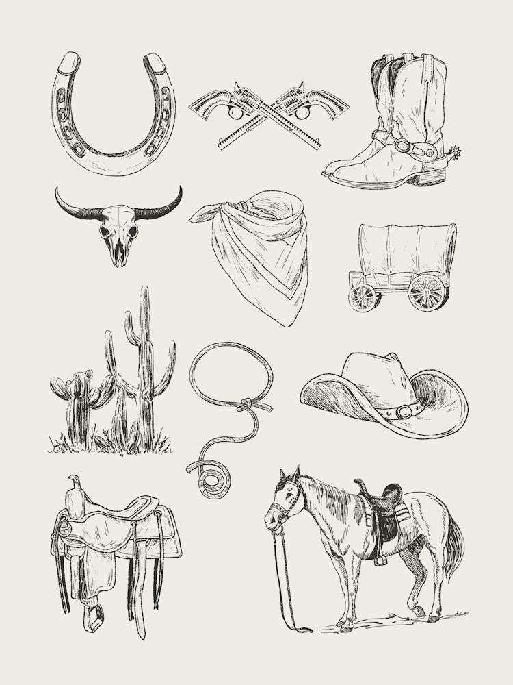 Western Flash Sheet Wall Art | Cactus Desert Wall Art | Beige + Black Cowboy Cowgirl Western Living Room Bedroom