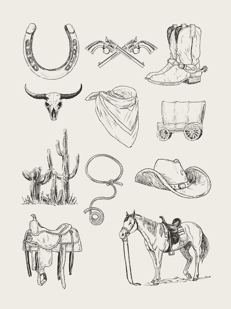 Western Flash Sheet Wall Art | Cactus Desert Wall Art | Beige + Black Cowboy Cowgirl Western Living Room Bedroom