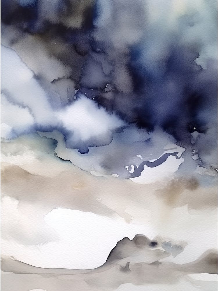 Watercolour Abstract Navy And Grey 5