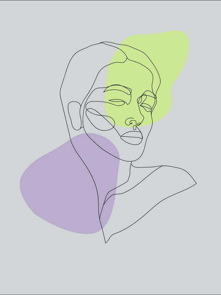 Line art, lime purple portrait