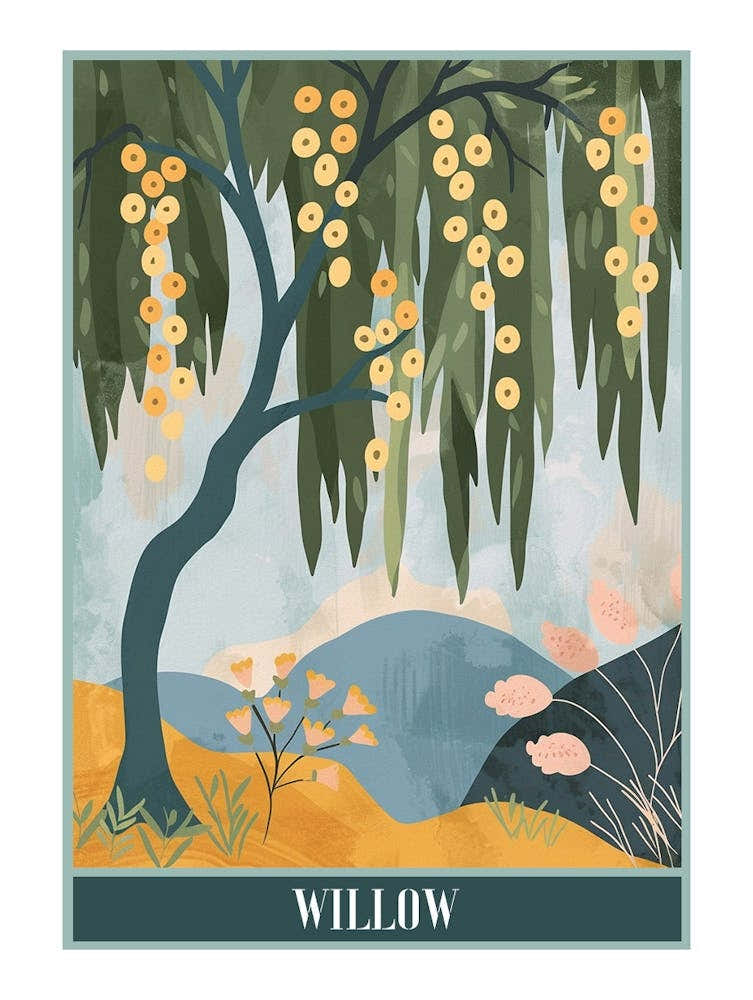 Willow Tree Flat Illustration 5 Poster