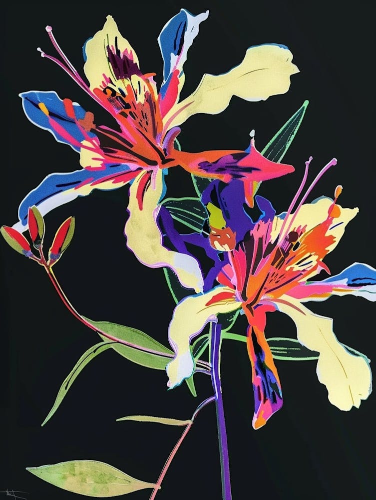 Neon Flowers On Black Columbine 3