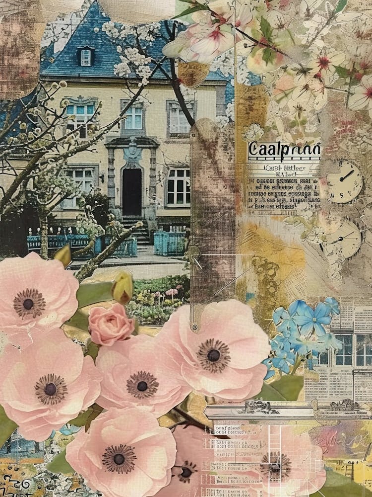 Blush Pink Flowers Scrapbook Collage Cottage 3