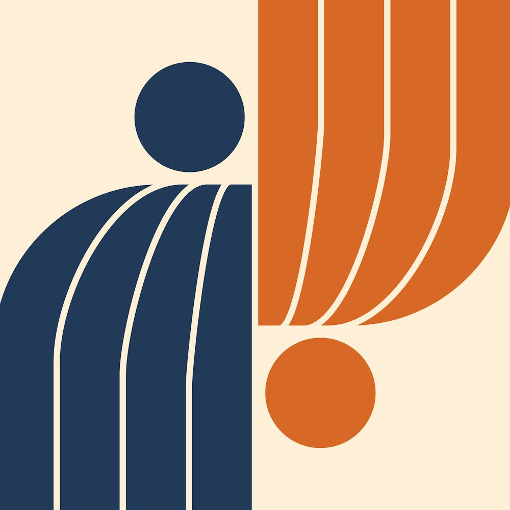 Arch Midcentury Modern Abstract Pattern V In Navy Blue Burnt Orange 02