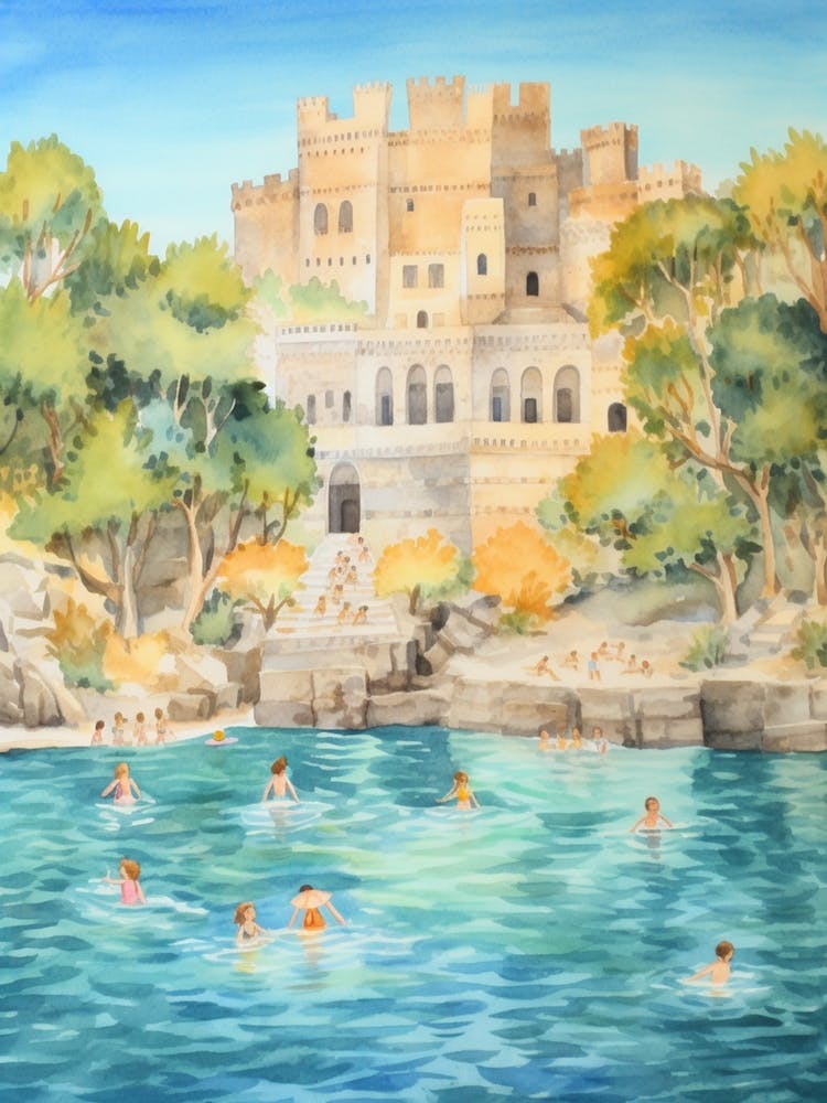 Swimming In Rhodes Greece 2 Watercolour