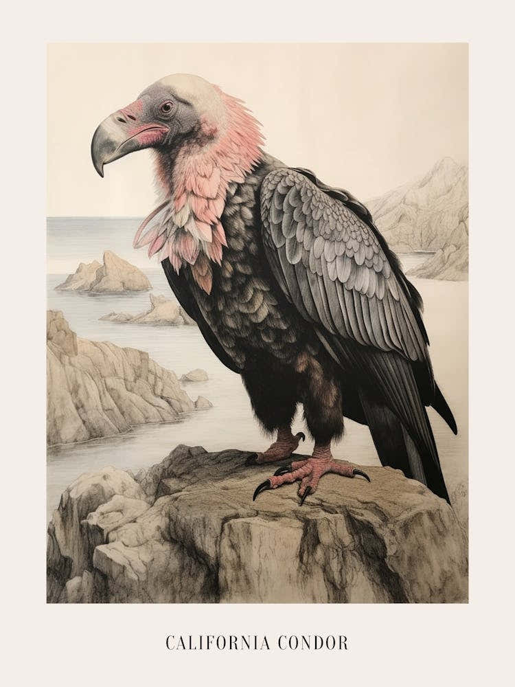 Vintage Bird Drawing California Condor 2 Poster