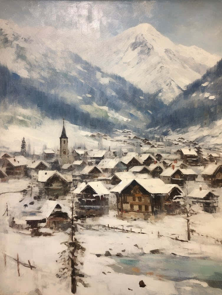 Vintage Winter Painting Lech Austria 2