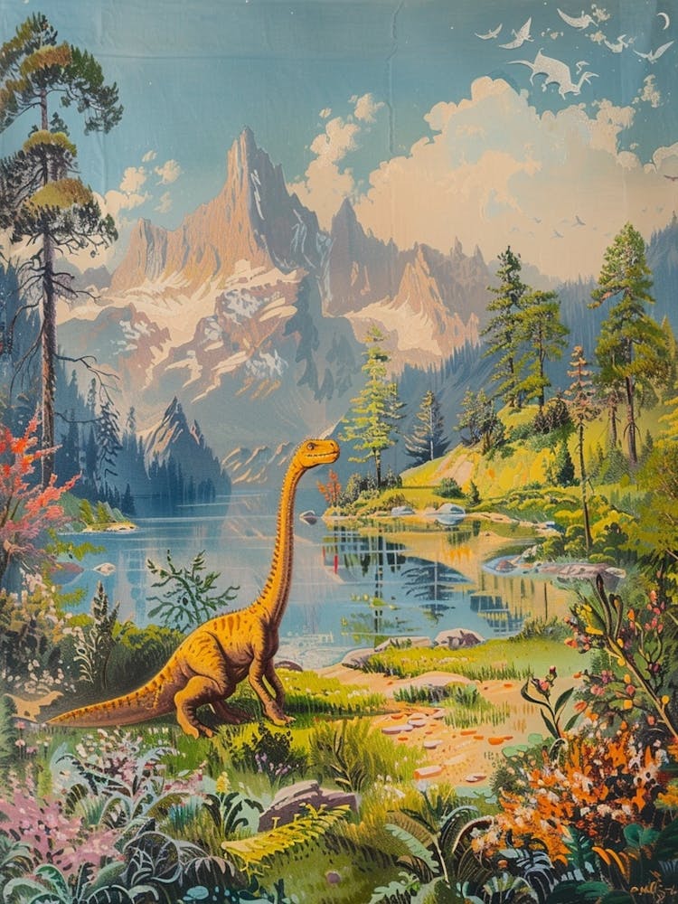 Dinosaur In The Mountains Landscape Painting 2