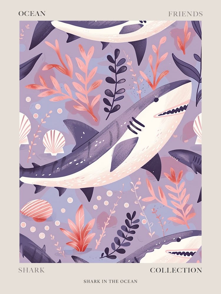 Purple Shark Deep In The Ocean Illustration 3 Poster