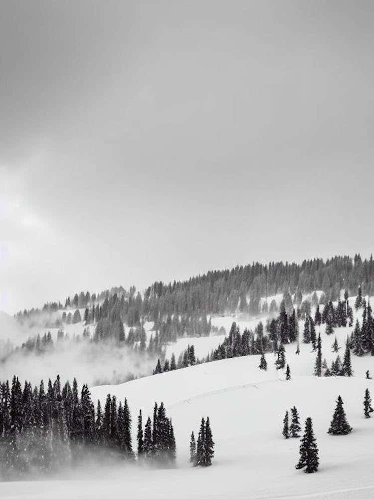 Courchevel, France Black And White Skiing Poster