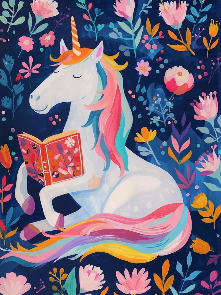 Unicorn Reading A Book Fauvism Inspired