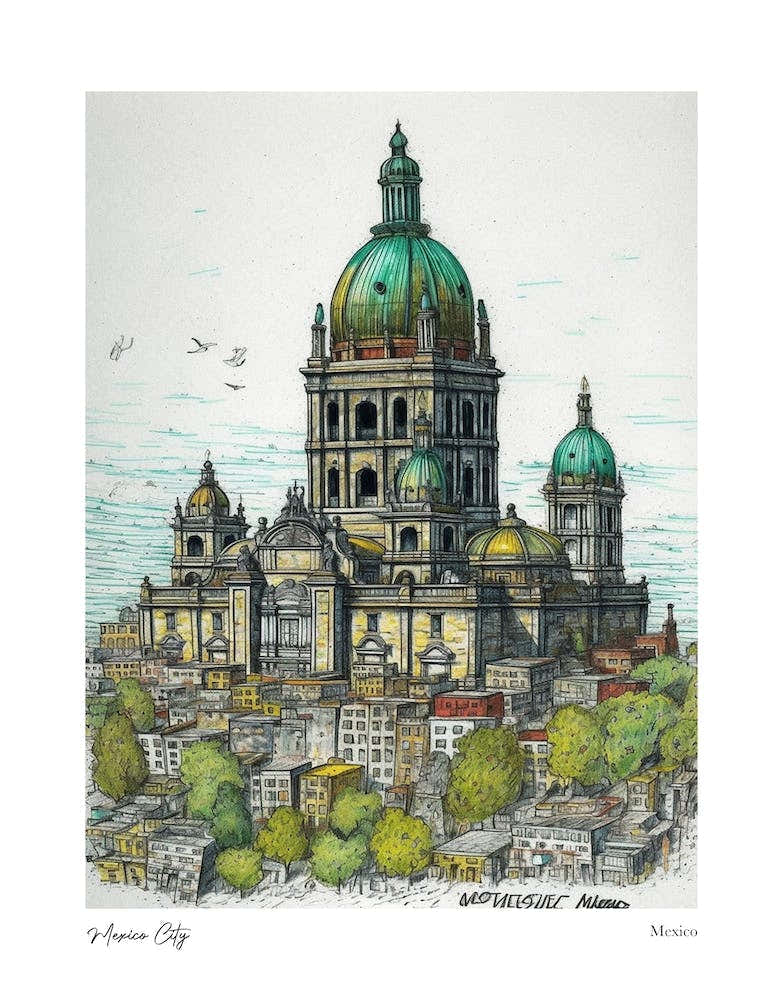 Mexico City Mexico Drawing Pencil Style 3 Travel Poster