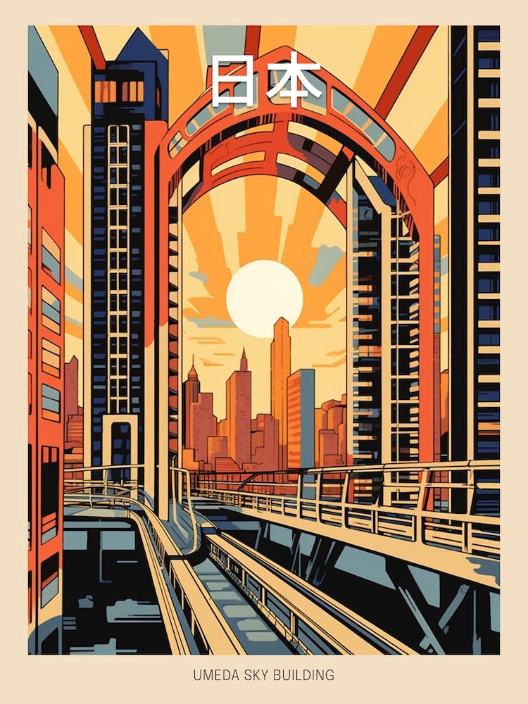 Umeda Sky Building, Japan Vintage Travel Art 3 Poster