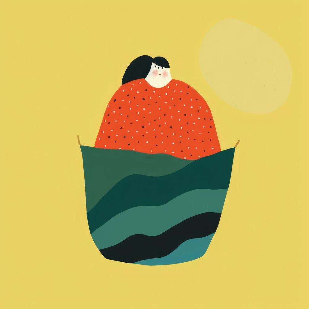 Illustration Of A Woman In A Basket