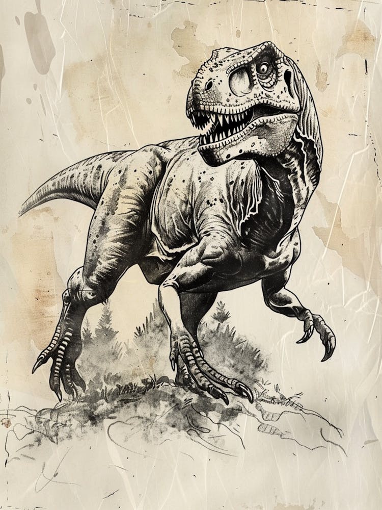 Acrocanthosaurus Dinosaur Black & Sepia Illustration